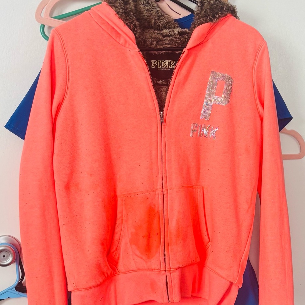 PINK Victoria's Secret Orange Zip-Up Hoodie